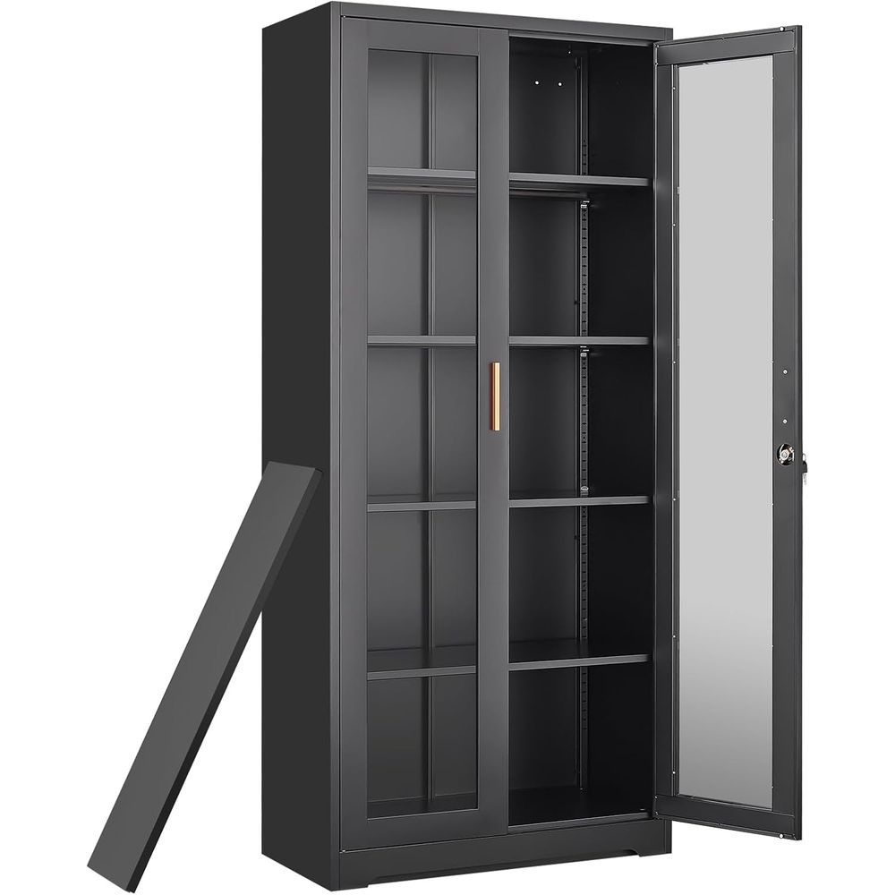 Storage & Organization - ガラス扉付きキュリオディスプレイキャビネット、高さ71インチの金属製ディスプレイケース、4つの調節可能な棚付き - ブラックチャイナ収納キャビネットまたはコレクティブキャビネット