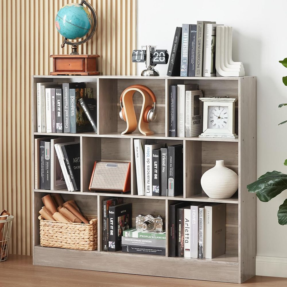 Storage & Organization - LEYAOYAO 10キューブブックシェルフ ベース付き、3段 - センチュリー エルグレー