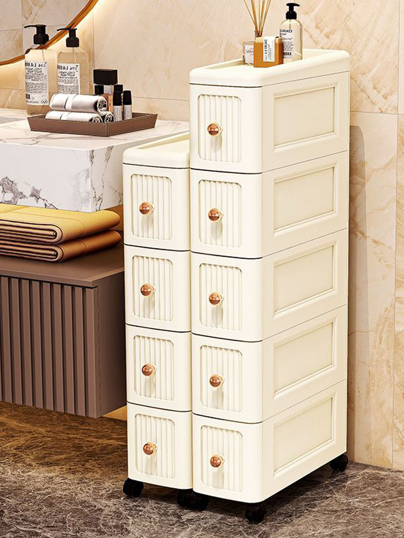 Storage & Organization - 幅15CMの隙間収納キャビネット – キッチン冷蔵庫やテーブルの下に置く狭い棚、小さなスペース用の厚いオーガナイザー、省スペース設計