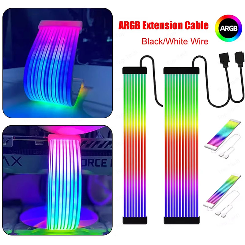 Lighting - 5V 3ピン ARGB同期PCケーブル、8/24ピンマザーボード電源延長ケーブル、フレキシブルLEDストリップライト、コンピューター電源用DIYキット