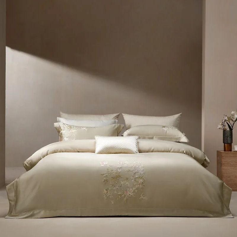 Aesthetic Floral Duvet Cover - 高精度ブロケードリヨセル綿花刺繍高級寝具セット布団カバーフラット/フィットシーツ枕カバー4点セット