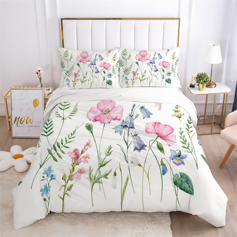 Aesthetic Floral Duvet Cover - 花の葉寝具セットマイクロファイバー蝶布団カバー蓮の花掛け布団カバーフルキング子供大人の寝室の装飾