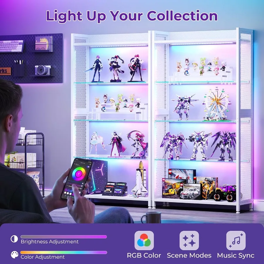 オープンガラス棚付きディスプレイケース、RGBライトディスプ - Lighting のレビューと価格