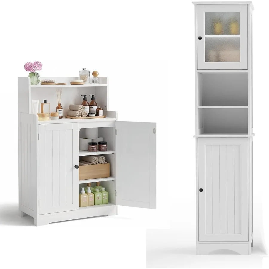 バスルーム収納キャビネット：白色のMDF素材、防湿加工、省ス - Storage & Organization のレビューと価格