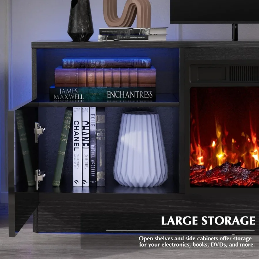 リビング用のテレビ台。暖炉付き。木製、黒色。最大80インチの - Storage & Organization のレビューと価格